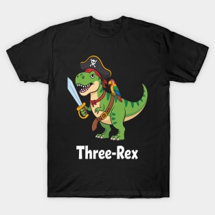 Three-Rex Pirate T-Rex Dino 3rd Birthday T-Shirt